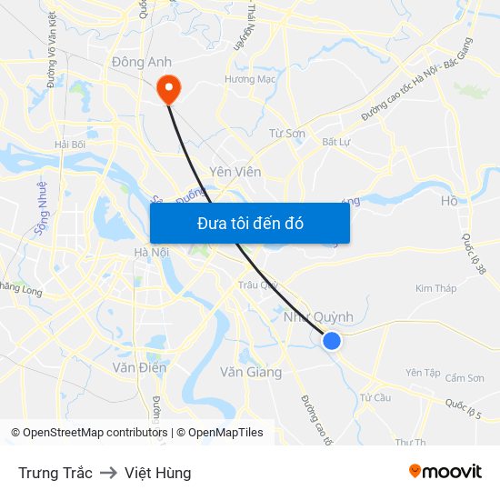 Trưng Trắc to Việt Hùng map