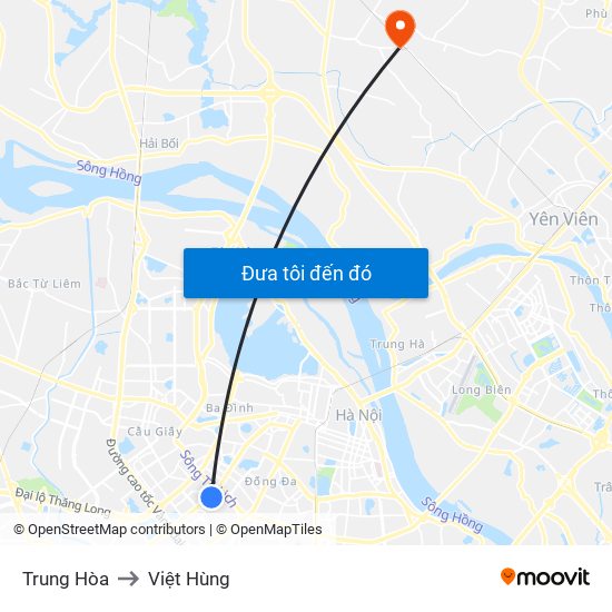 Trung Hòa to Việt Hùng map