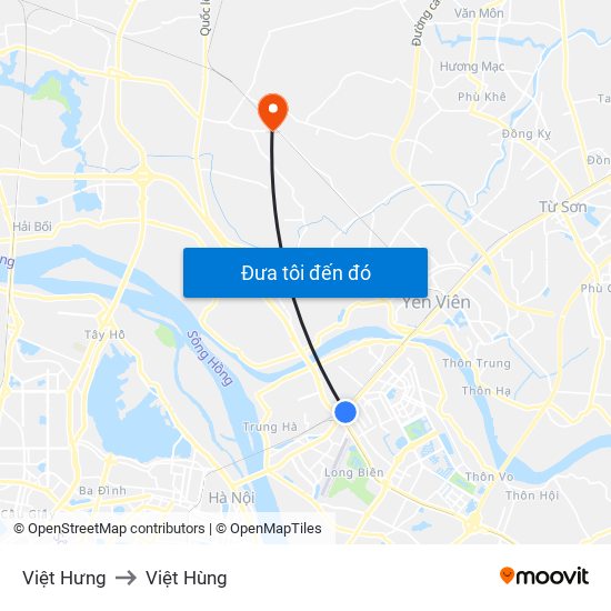 Việt Hưng to Việt Hùng map