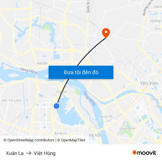 Xuân La to Việt Hùng map
