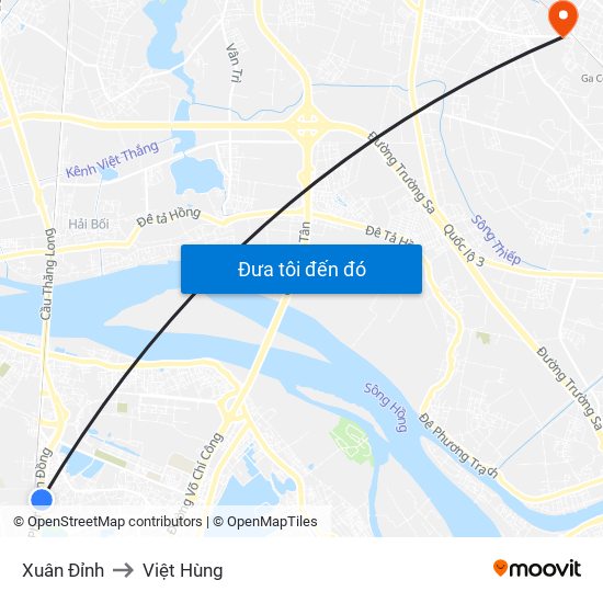 Xuân Đỉnh to Việt Hùng map