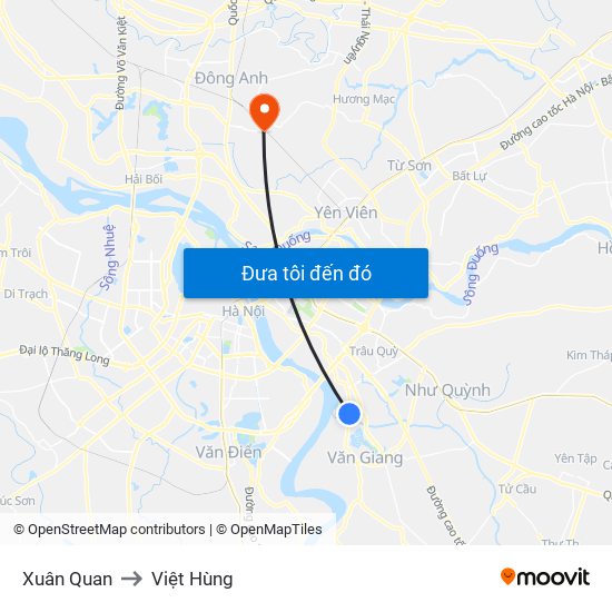 Xuân Quan to Việt Hùng map