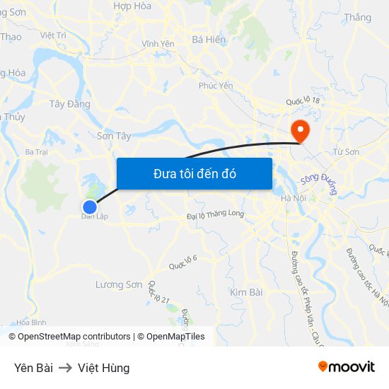 Yên Bài to Việt Hùng map