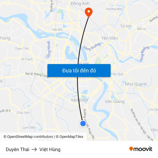 Duyên Thái to Việt Hùng map