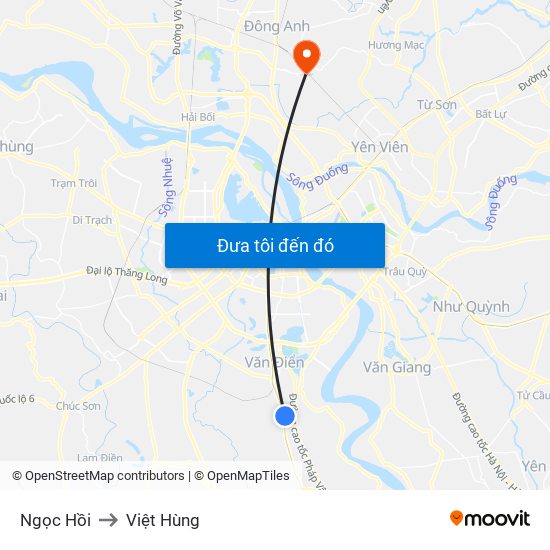 Ngọc Hồi to Việt Hùng map