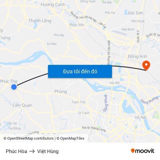Phúc Hòa to Việt Hùng map