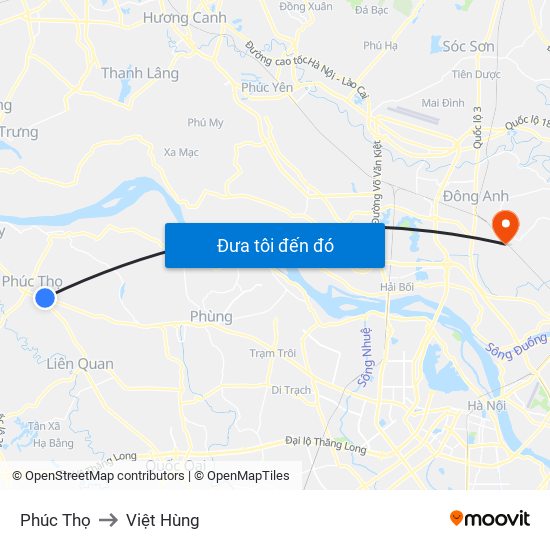 Phúc Thọ to Việt Hùng map