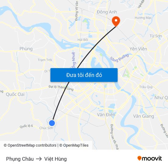 Phụng Châu to Việt Hùng map