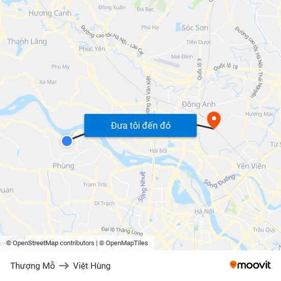 Thượng Mỗ to Việt Hùng map