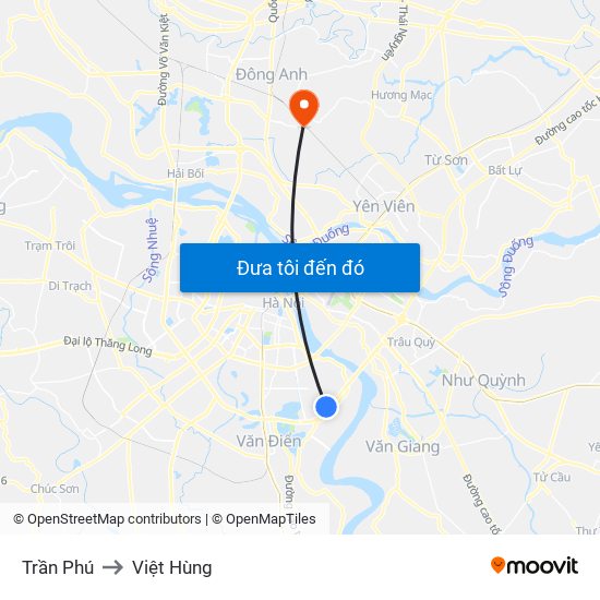 Trần Phú to Việt Hùng map
