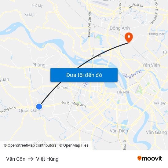 Vân Côn to Việt Hùng map