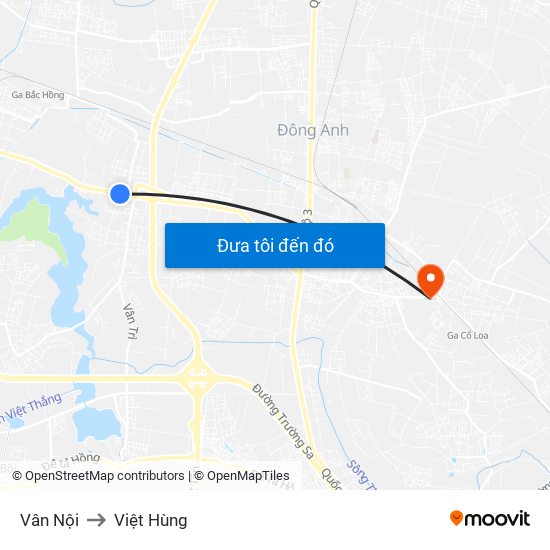 Vân Nội to Việt Hùng map