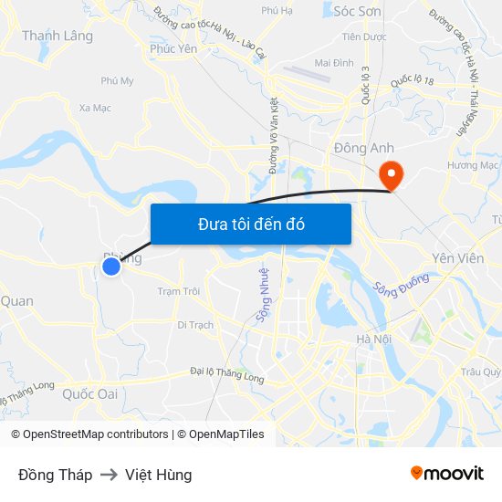 Đồng Tháp to Việt Hùng map