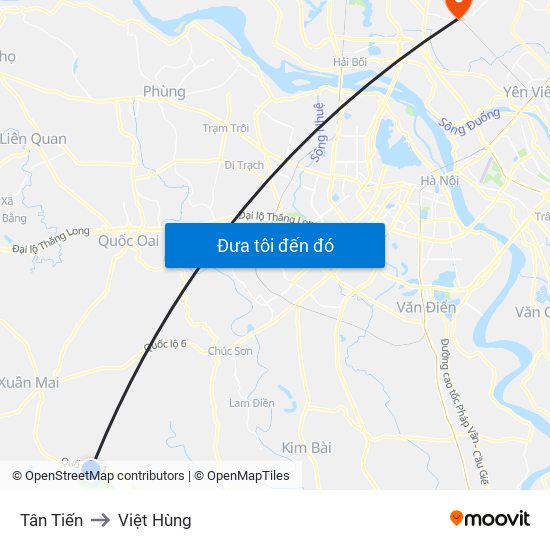 Tân Tiến to Việt Hùng map