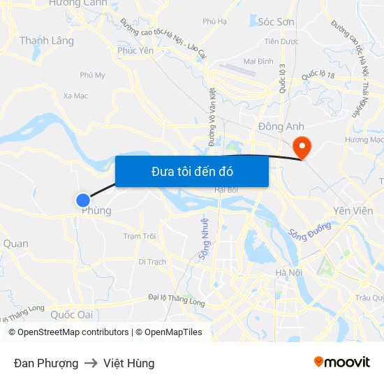 Đan Phượng to Việt Hùng map