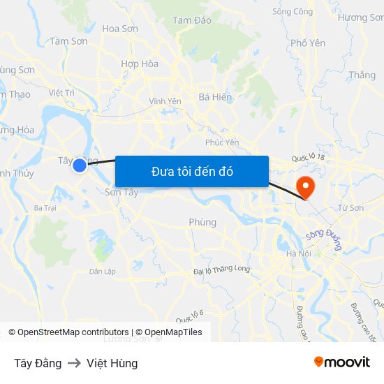 Tây Đằng to Việt Hùng map