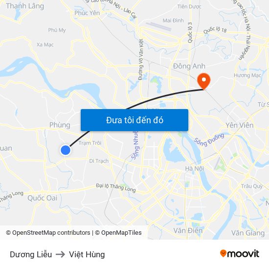 Dương Liễu to Việt Hùng map