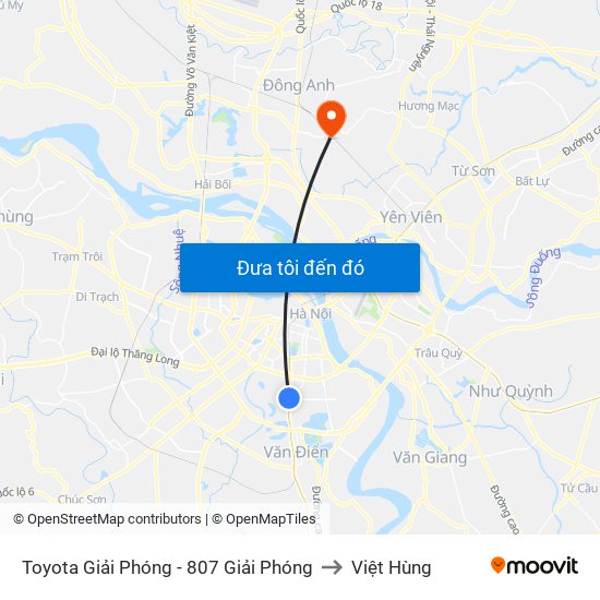 Toyota Giải Phóng - 807 Giải Phóng to Việt Hùng map