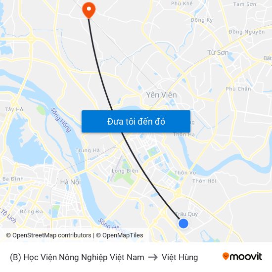 (B) Học Viện Nông Nghiệp Việt Nam to Việt Hùng map