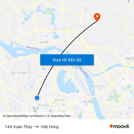 144 Xuân Thủy to Việt Hùng map