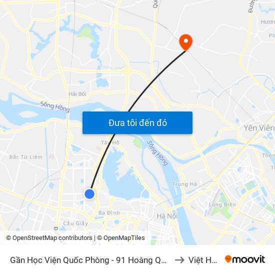 Gần Học Viện Quốc Phòng - 91 Hoàng Quốc Việt to Việt Hùng map