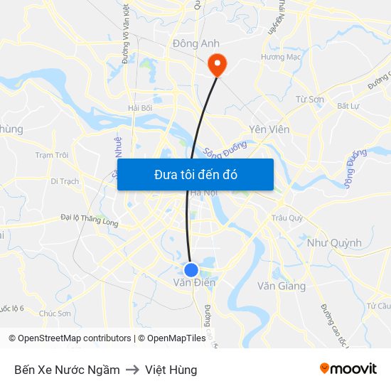 Bến Xe Nước Ngầm to Việt Hùng map