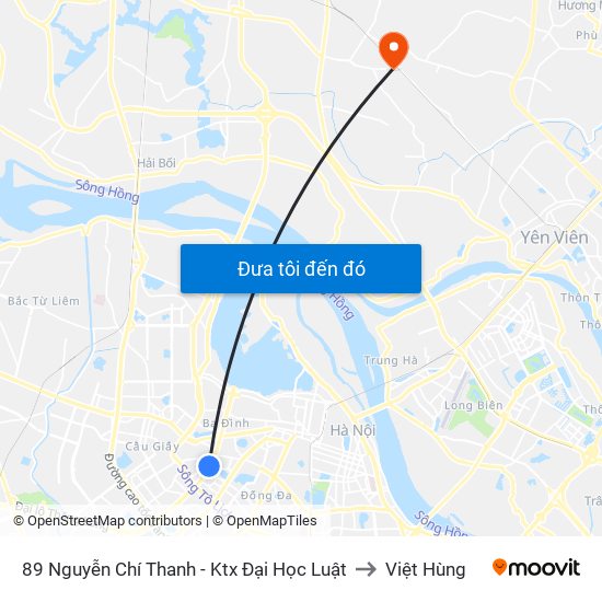 89 Nguyễn Chí Thanh - Ktx Đại Học Luật to Việt Hùng map