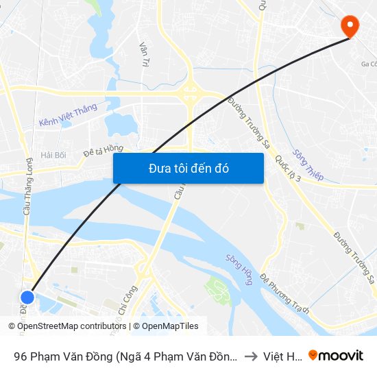 96 Phạm Văn Đồng (Ngã 4 Phạm Văn Đồng - Xuân Đỉnh) to Việt Hùng map