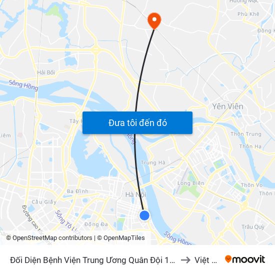 Đối Diện Bệnh Viện Trung Ương Quân Đội 108 - Trần Hưng Đạo to Việt Hùng map