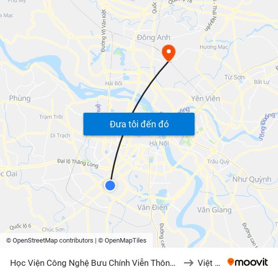 Học Viện Công Nghệ Bưu Chính Viễn Thông - Trần Phú (Hà Đông) to Việt Hùng map