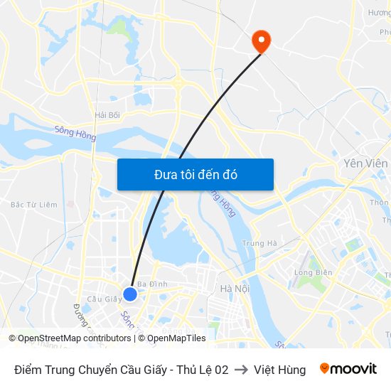 Điểm Trung Chuyển Cầu Giấy - Thủ Lệ 02 to Việt Hùng map