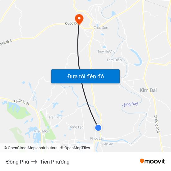 Đồng Phú to Tiên Phương map