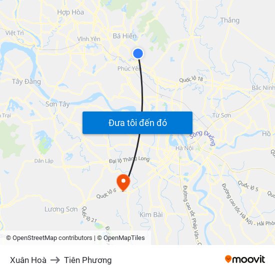 Xuân Hoà to Tiên Phương map