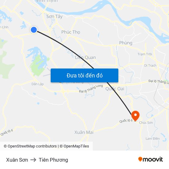 Xuân Sơn to Tiên Phương map
