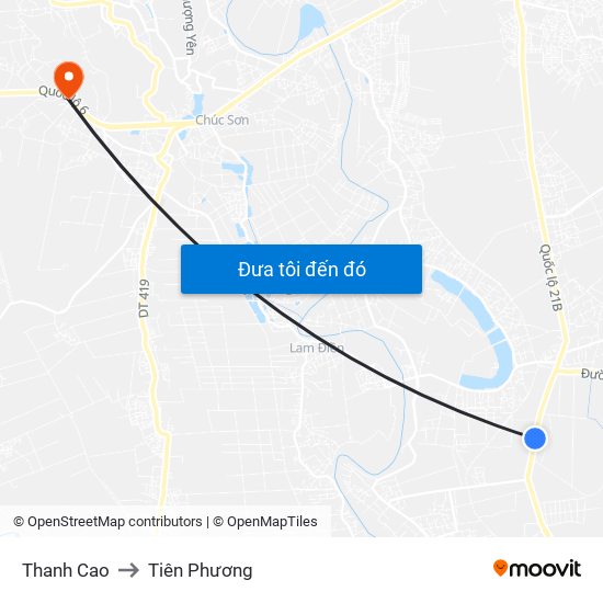 Thanh Cao to Tiên Phương map