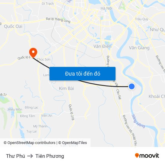 Thư Phú to Tiên Phương map