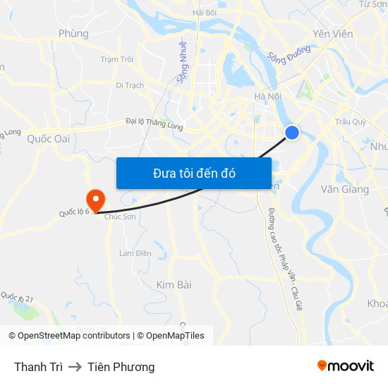 Thanh Trì to Tiên Phương map