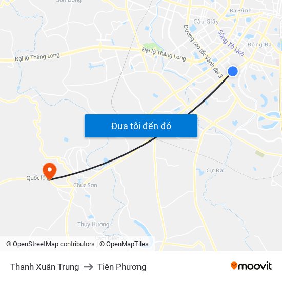 Thanh Xuân Trung to Tiên Phương map