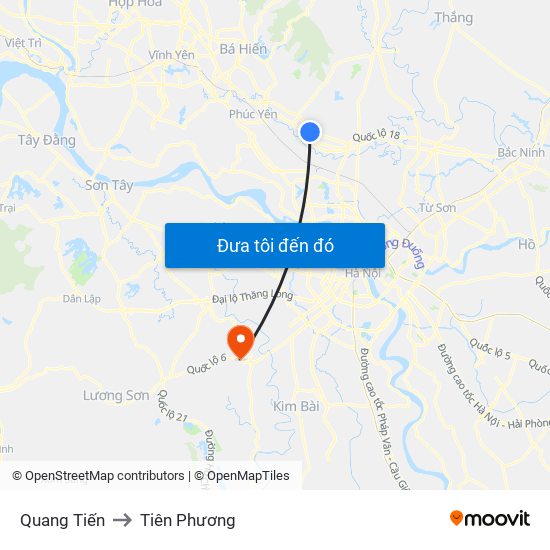 Quang Tiến to Tiên Phương map