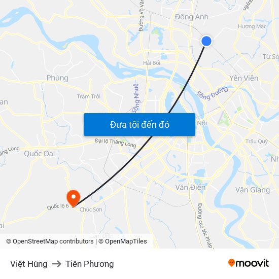 Việt Hùng to Tiên Phương map