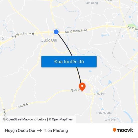 Huyện Quốc Oai to Tiên Phương map