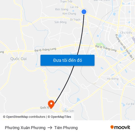 Phường Xuân Phương to Tiên Phương map