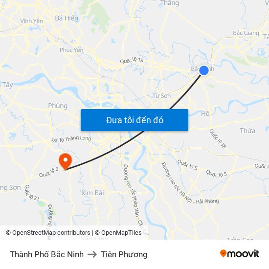 Thành Phố Bắc Ninh to Tiên Phương map
