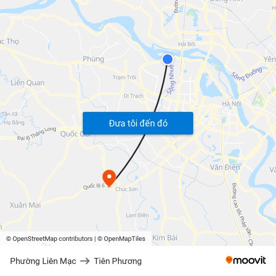 Phường Liên Mạc to Tiên Phương map