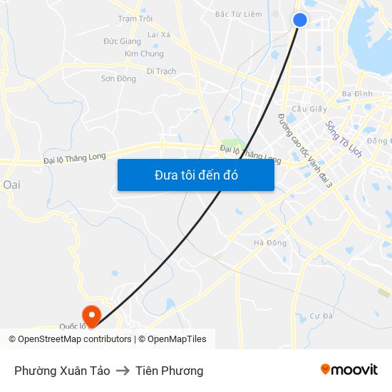 Phường Xuân Tảo to Tiên Phương map