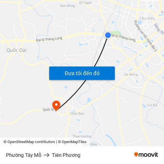 Phường Tây Mỗ to Tiên Phương map