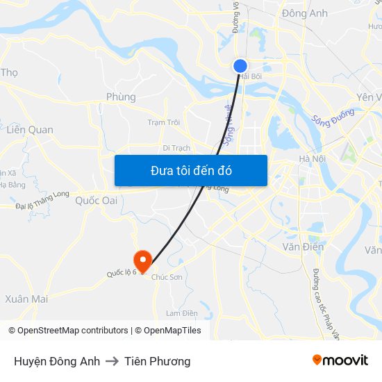 Huyện Đông Anh to Tiên Phương map