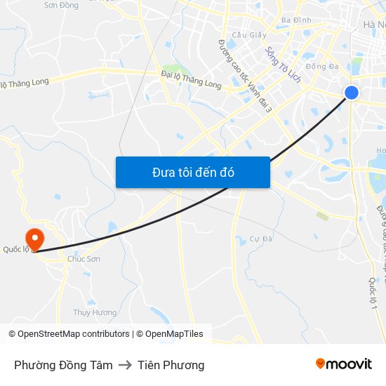 Phường Đồng Tâm to Tiên Phương map