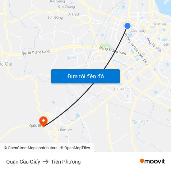 Quận Cầu Giấy to Tiên Phương map