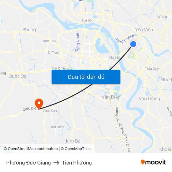 Phường Đức Giang to Tiên Phương map
